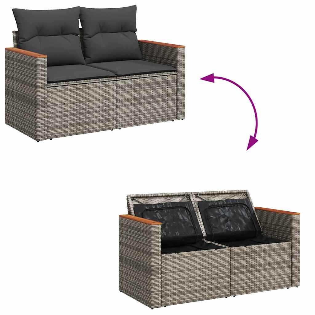 Garten-Sofa-Set mit Kissen mit Speicher 14 pcs Grau Poly Rattan